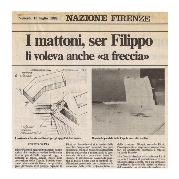 Nazione-15-luglio-1983-Massimo-Ricci-Cupola-Brunelleschi-Firenze-_cover I mattoni, ser Filippo li voleva anche “a freccia”
